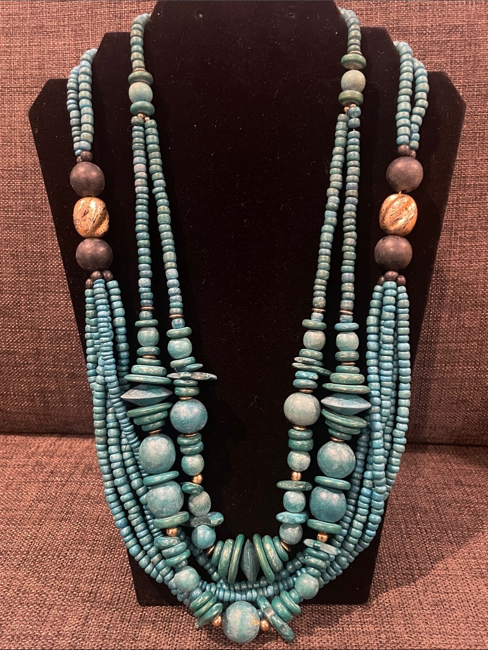 2 Handcrafted Turquoise Multi-Strand Beaded Necklaces - layered